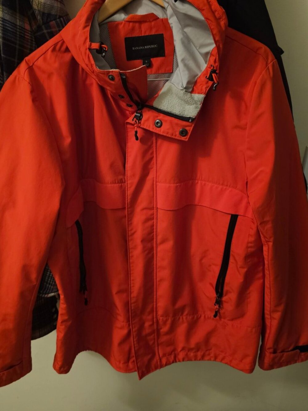Banana Republic Orange Hooded Jacket Mens L Zip